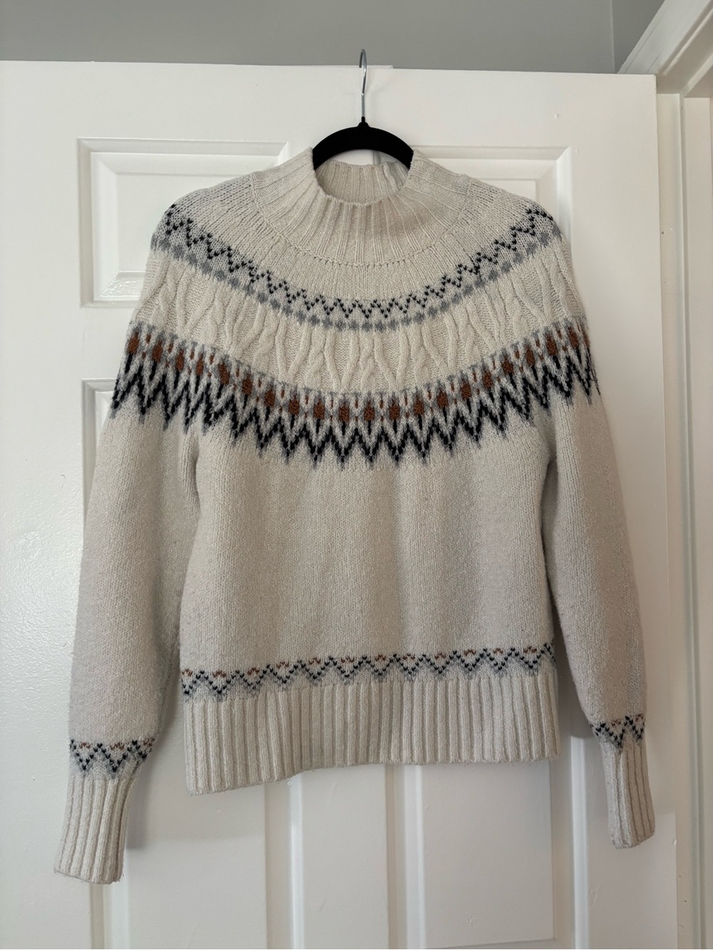 Artelier Nicole Miller Fair Isle Cable Knit Mock Neck Sweater - Size Medium - Picture 3 of 8
